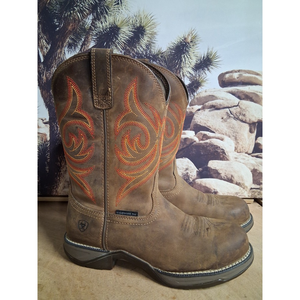 Ariat Sierra Wide Square Toe Composite Toe Work Boots Brown Leather Mens 8 B